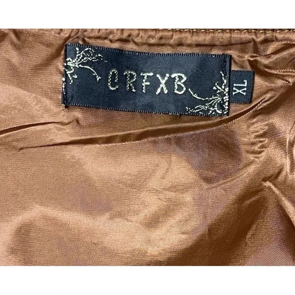 CRFXB Suede Feel Brown‎ Mens Bomber Jacket Size XL Gold Zipper And Bee Preppy